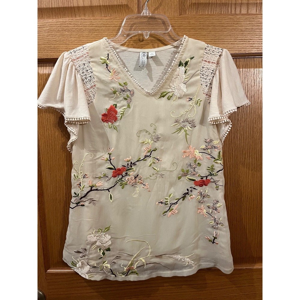 Cottagecore Feminine Romantic Floral Embroidered Flutter Sleeve Layered Cato S